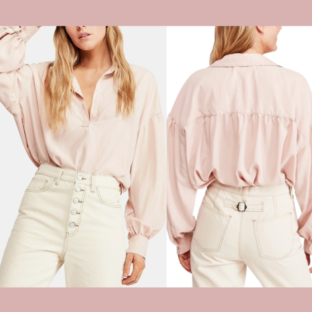 NWT $98 Free‎ People [ Small ] Love Until Tomorrow Poet Blouse in Pink Pearl